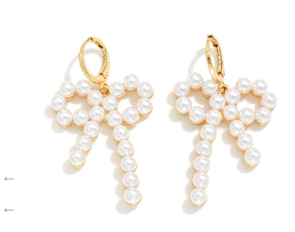 Pearl Studded Bow Drop Earrings