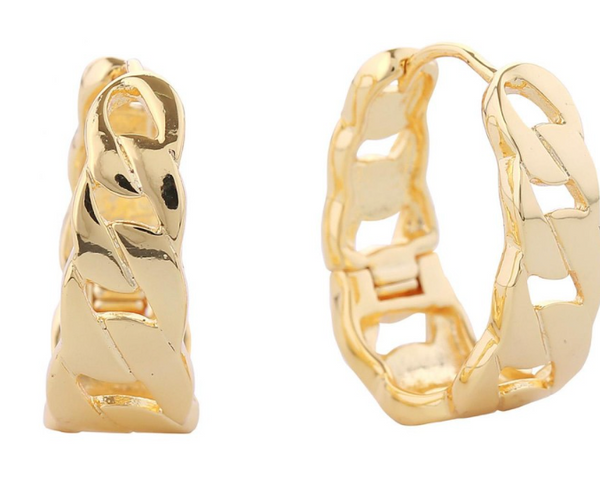 Gold Dipped Chain Link Hinge Oval Hoop Earrings