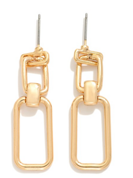Metal Tone Linked Rectangle Drop Earrings - Gold