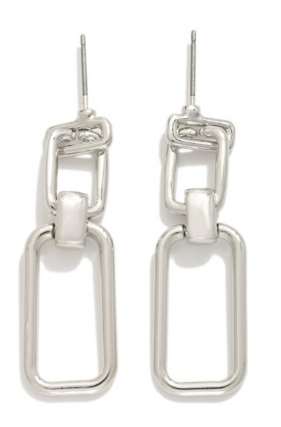 Metal Tone Linked Rectangle Drop Earrings - Silver