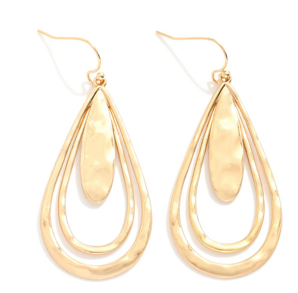 Hammered Metal Nesting Teardrop Drop Earrings - Gold