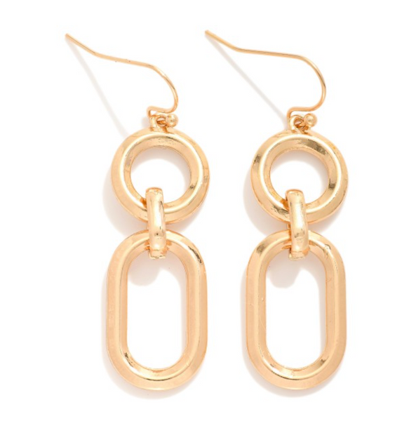 Linked Metal Tone Geometric Shape Drop Earrings - Gold