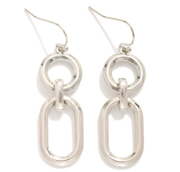 Linked Metal Tone Geometric Shape Drop Earrings - Silver