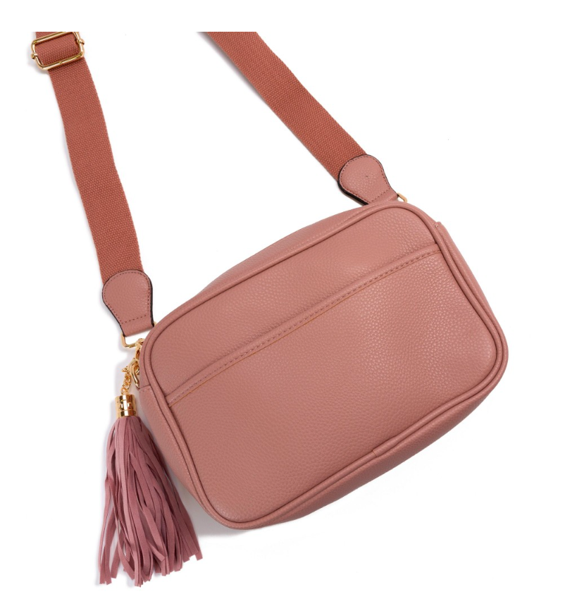Leather Purse with Tassel - Pink