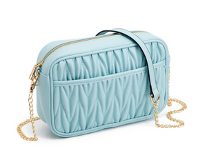 Quilted Chevron Leather Purse - Blue