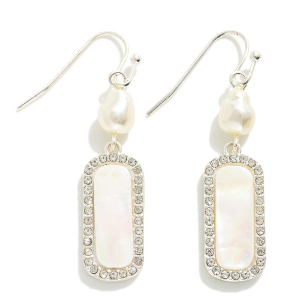 Pearlescent Rectangle Dangle Earrings - Silver