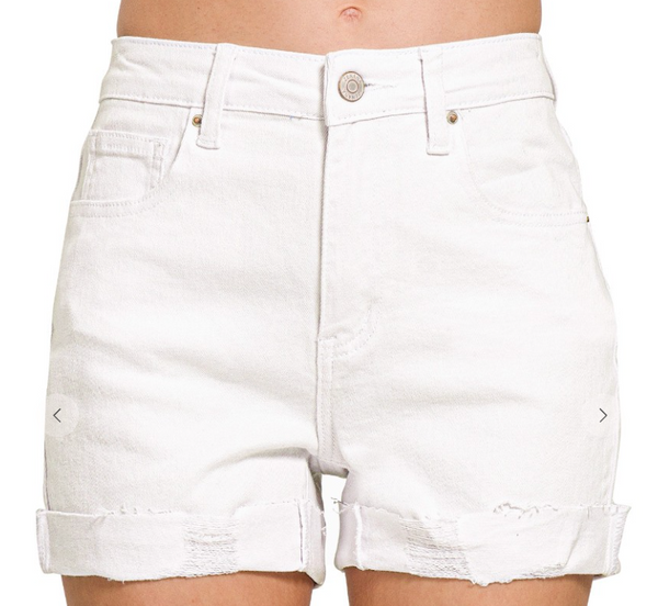 Cuffed Denim Shorts - White