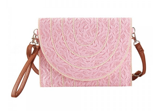 Woven Straw Clutch Purse - Pink