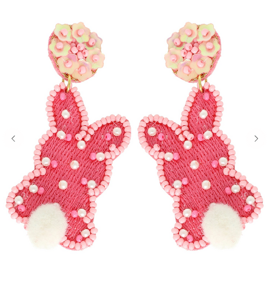 Easter Bunny Beaded Earrings - Pink