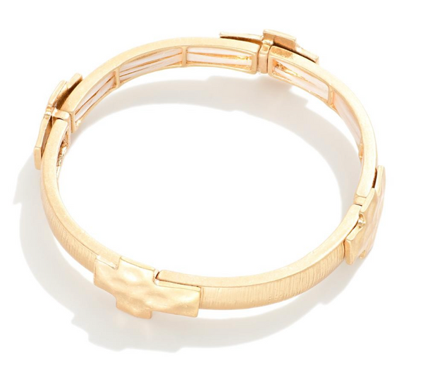 Metal Cross Stretch Bracelet - Gold