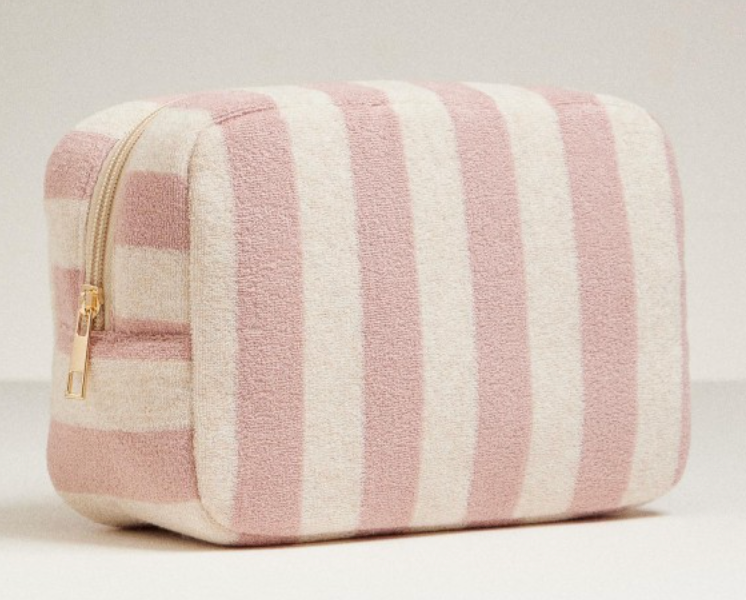 Stripe Terry Cloth Travel Pouch - Pink