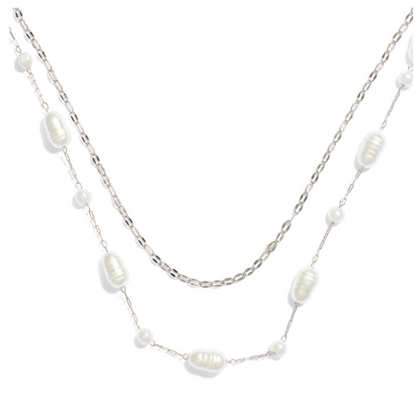 Layered Pearl Necklace - Silver