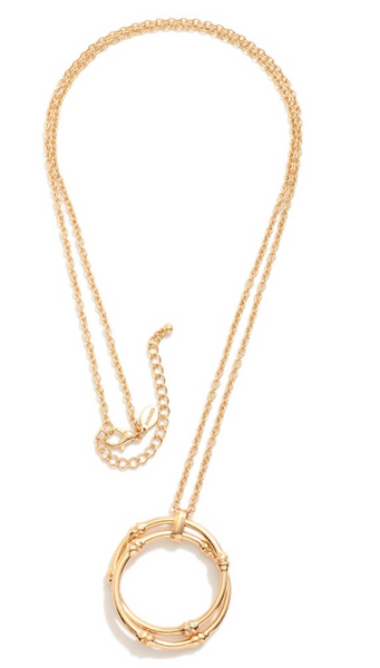 Long Double Hoop Pendant Necklace - Gold