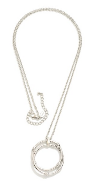 Long Double Hoop Pendant Necklace - Silver