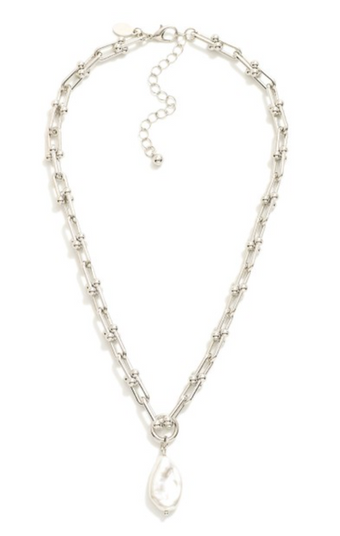 Pearl Pendant Chain Necklace - Silver