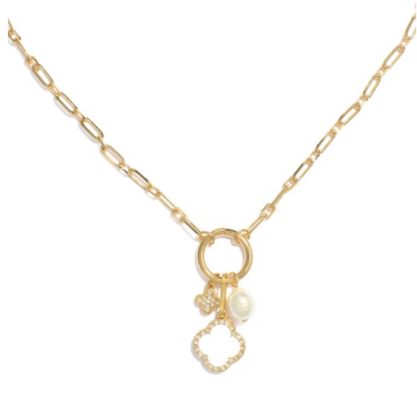Clover & Pearl Charm Necklace - White