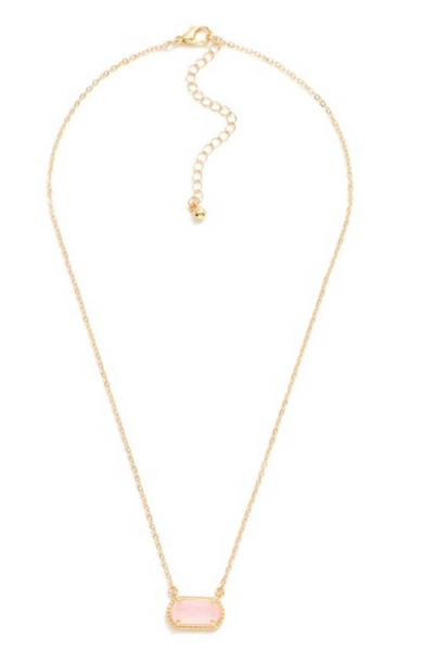 Glass Crystal Pendant Necklace - Light Pink