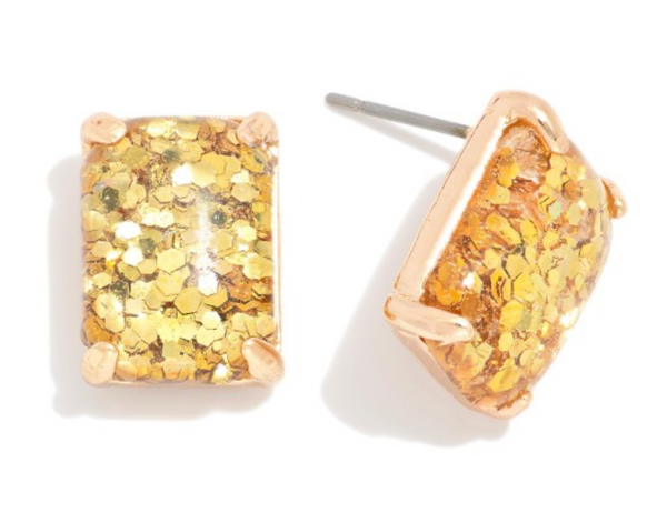Rectangular Glitter Resin Stud Earrings - Gold
