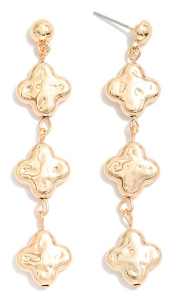 Textured Linked Clover Drop Earrings - Gold