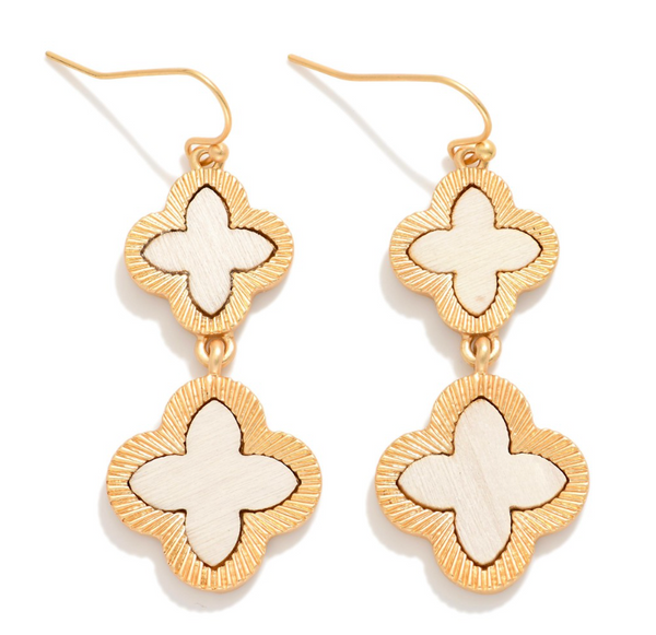 Linked Wood Clovers Drop Earrings - Ivory