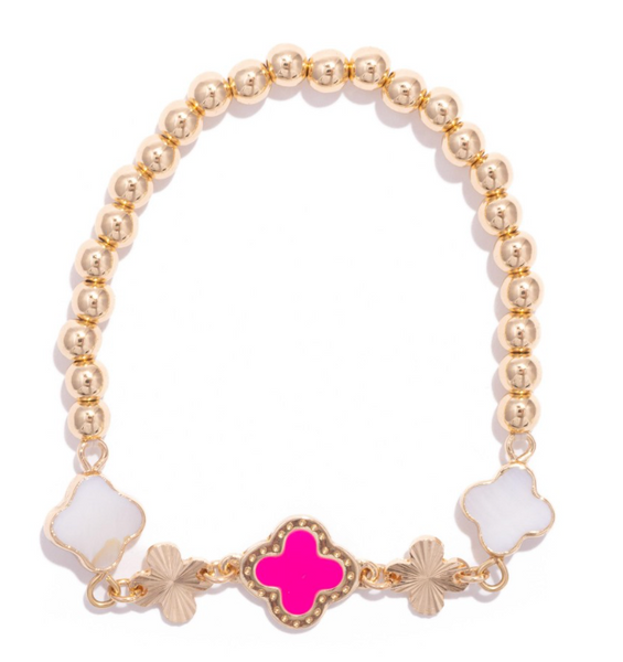 Clover Beaded Stretch Bracelet - Hot Pink