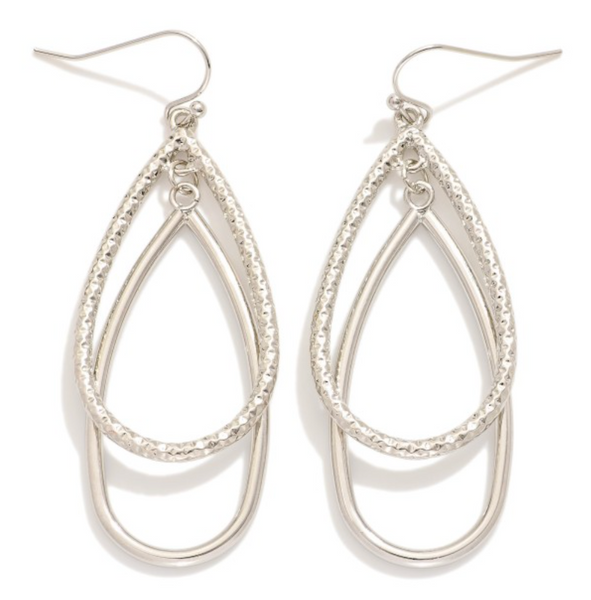 Textured Nesting Teardrop Earrings - Silver