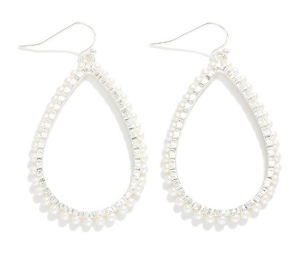 Pearl Beaded Teardrop Earrings - Silver