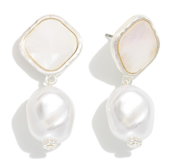 Linked Pearl Drop Earrings - Silver