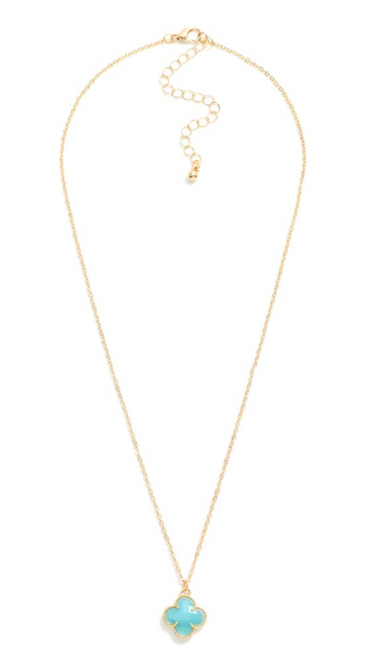 Dainty Crystal Clover Pendant Necklace - Turquoise