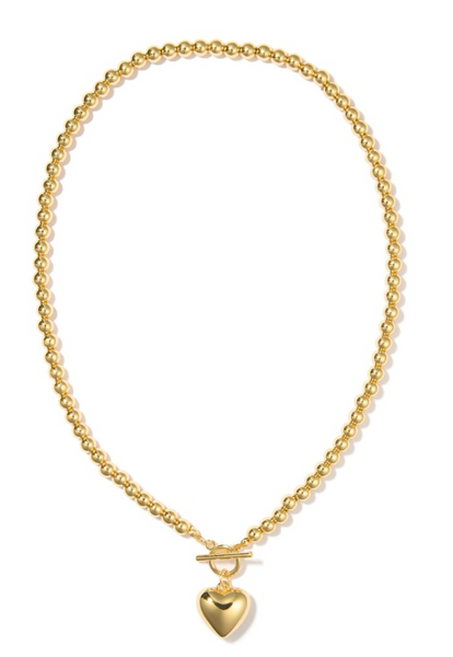 Puffy Heart Beaded Necklace - Gold