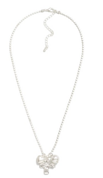 Cross, Heart, & Pearl Pendant Necklace - Silver