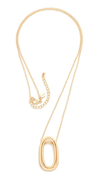 Metal Oval Pendant Long Necklace - Gold