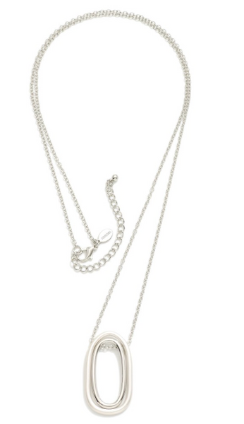 Metal Oval Pendant Long Necklace - Silver