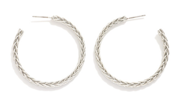 Braided Metal Hoop Earrings - Silver