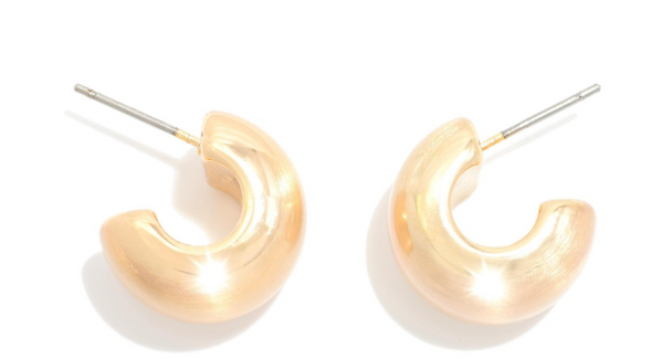 Chunky Brushed Metal Hoop Earrings - Gold
