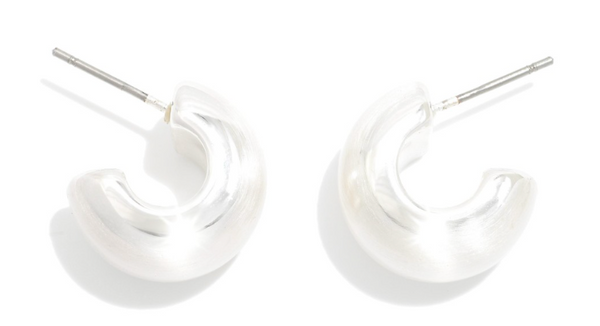 Chunky Brushed Metal Hoop Earrings - Silver