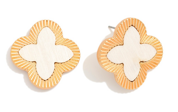 Wood Clover Post Earrings - Ivory