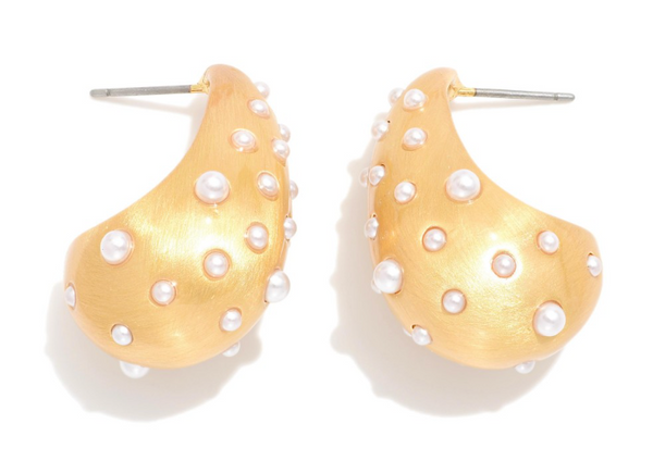 Pearl Teardrop Post Drop Earrings - Gold