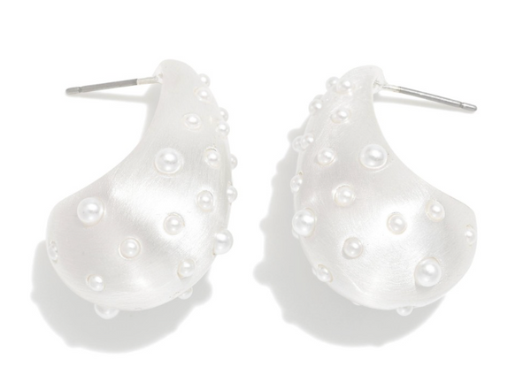 Pearl Teardrop Post Drop Earrings - Silver