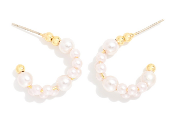 Pearl Beaded Hoop Earrings - Gold