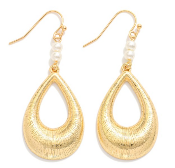 Textured Teardrop Drop Earrings - Gold