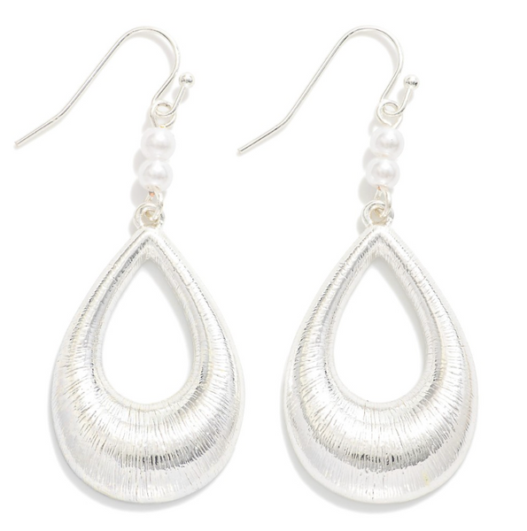 Textured Teardrop Drop Earrings - Silver
