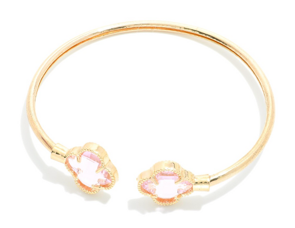 Metal Cuff Clover Bracelet - Pink