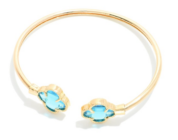 Metal Cuff Clover Bracelet - Blue