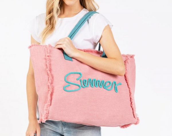 Hello Summer Canvas Tote - Dark Pink