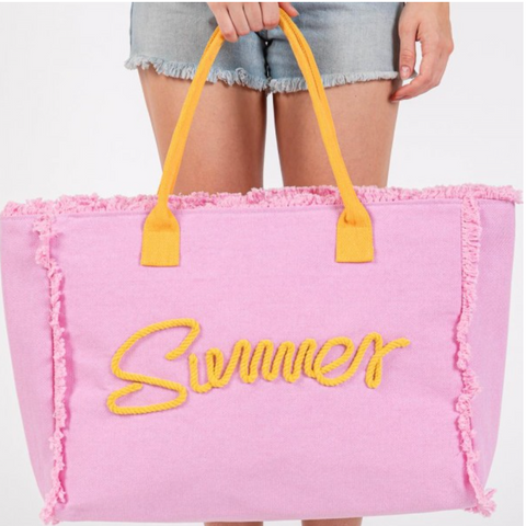 Hello Summer Canvas Tote - Light Pink