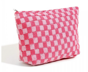Knit Checkered Makeup Pouch XL - Pink
