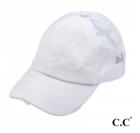 Distressed CC Baseball Cap Collection -  White