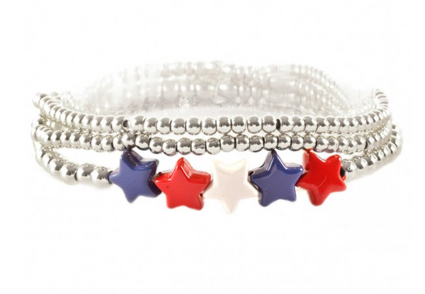 USA Stars Beaded Bracelet - Sliver