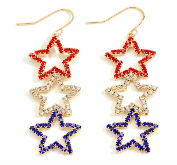 Linked Star Red, White, and Blue Earrings